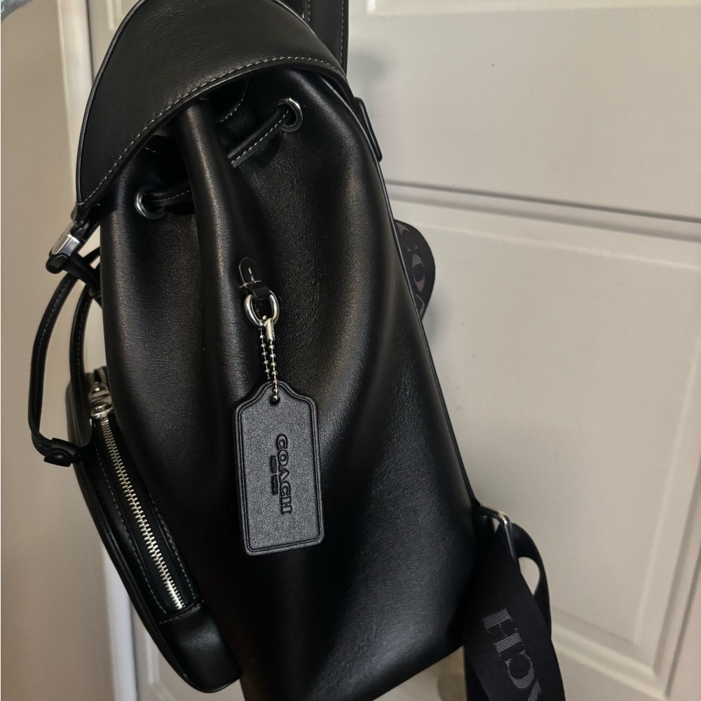 Coach Black Leather Drawstring Backpack with Gold Hardware - Picture 9 of 14